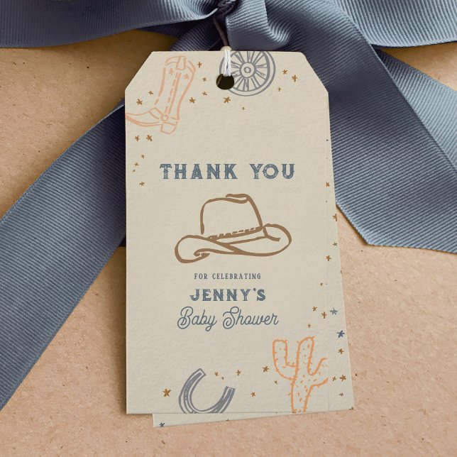 Hur Cowboy Western Baby Shower Tacksamhetspresent Presentetikett (Howdy Cowboy Western Baby Shower Thank You Favor Gift Tags)