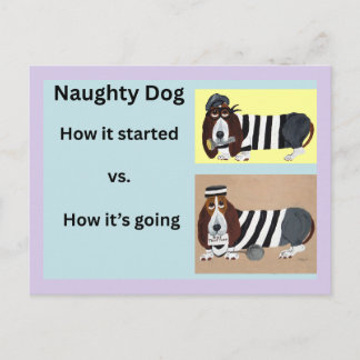 Hur det började vs Hur det går Basset Hound Vykort