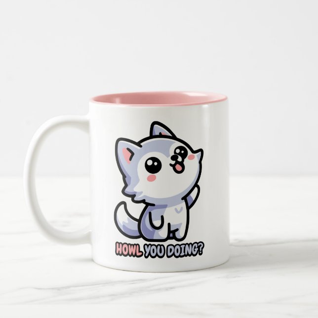 Hur du gör! Cute Howling Varg Pun Två-Tonad Mugg (Vänster)