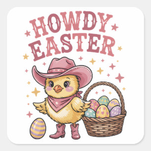 Hur Easter Chick Söt Äggsökning Vår Gård Fyrkantigt Klistermärke