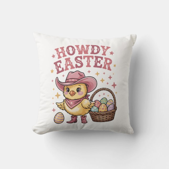Hur Easter Chick Söt Äggsökning Vår Gård Kudde (Framsida)