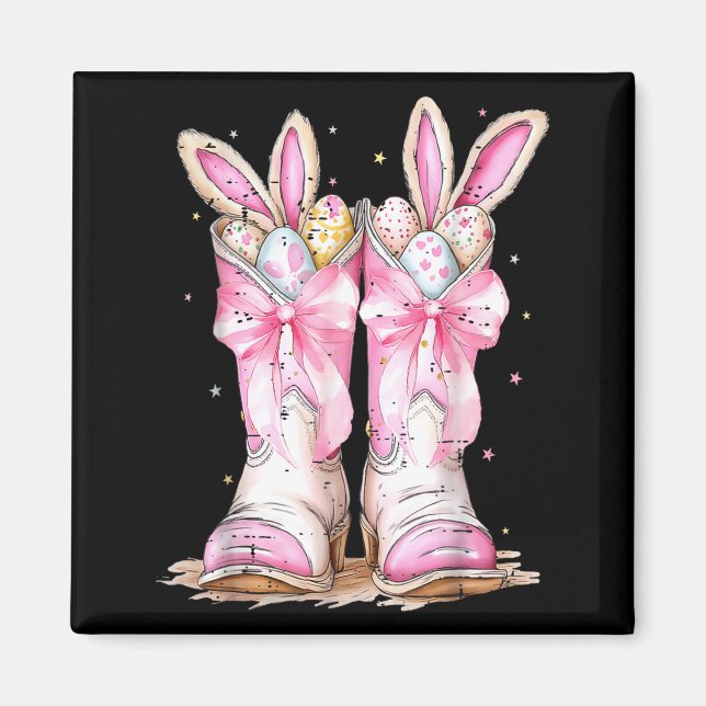 Hur Easter Western Easter Kanin Cowboy Stövlar Gla Magnet (Framsidan)
