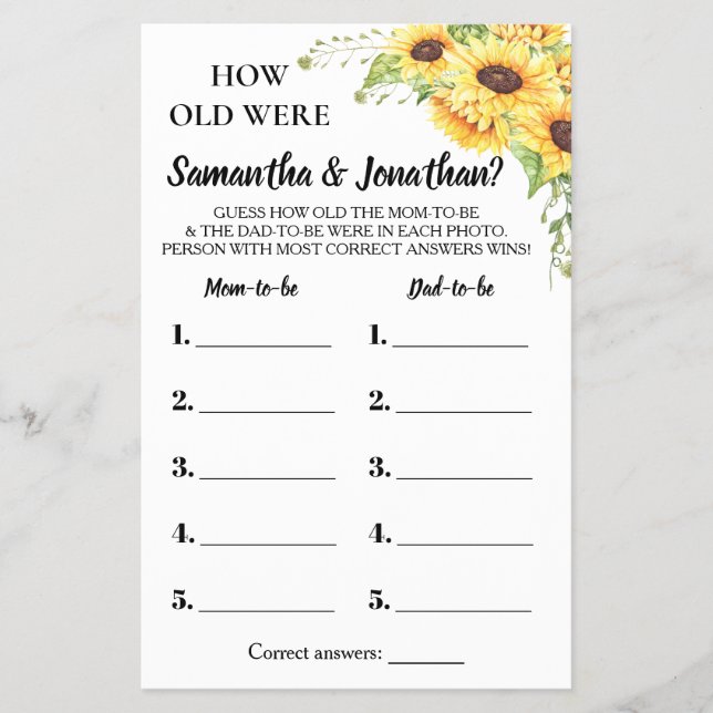 Hur gamla var de, Babydusduschens tvåspråkiga spel Flygblad (Framsidan)