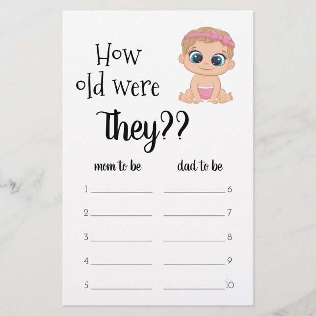 Hur gamla var de? Bebis Flicka Flygblad (Framsidan)