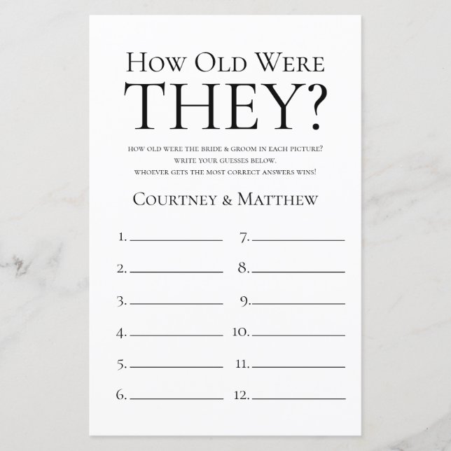 Hur gamla var de Bröllopsduschspel (Framsida)