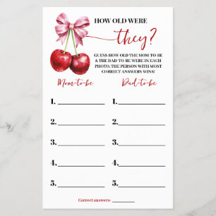 Hur gamla var de Cherry Baby Shower Game Card Flygblad