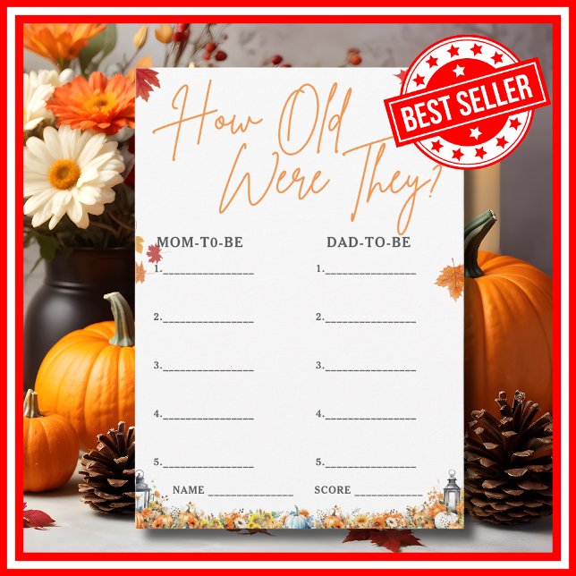 HUR GAMLA VAR DE Lilla Pumpa Baby Shower Lek Inbjudningar (HOW OLD WERE THEY Easy Baby Shower Game A Little Pumpkin is on the Way Fall Autumn Theme )