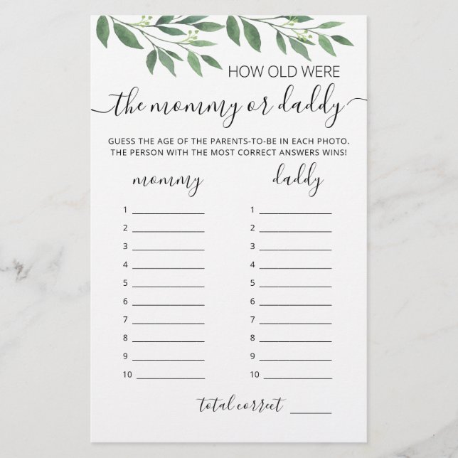 Hur gamla var de spel Baby Shower parts spel (Framsida)