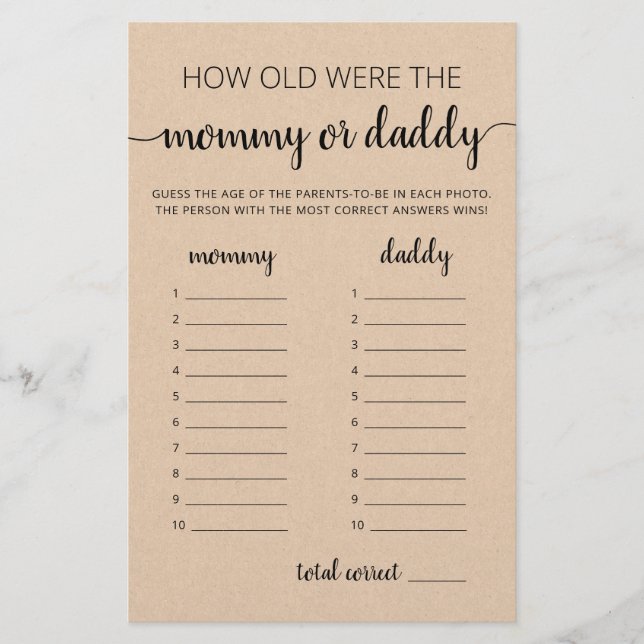Hur gamla var de spel Baby Shower parts spel (Framsida)