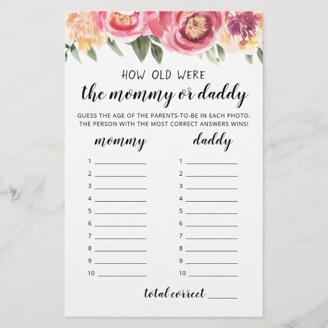 Hur gamla var de spel Baby Shower partyspel (Framsida)