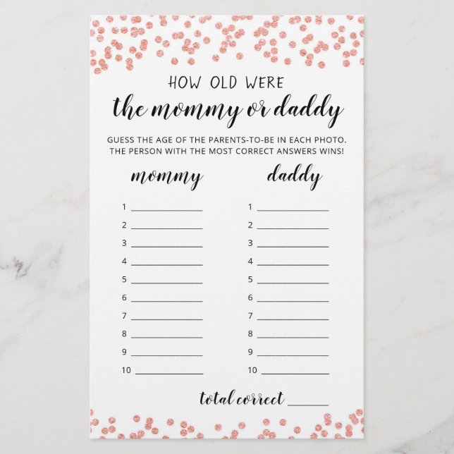 Hur gamla var de spel Baby Shower partyspel (Framsida)