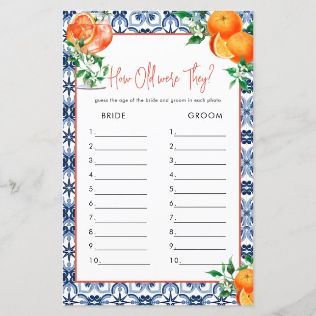 Hur gammal? Aperol Spritz Möhippa Game (Framsida)