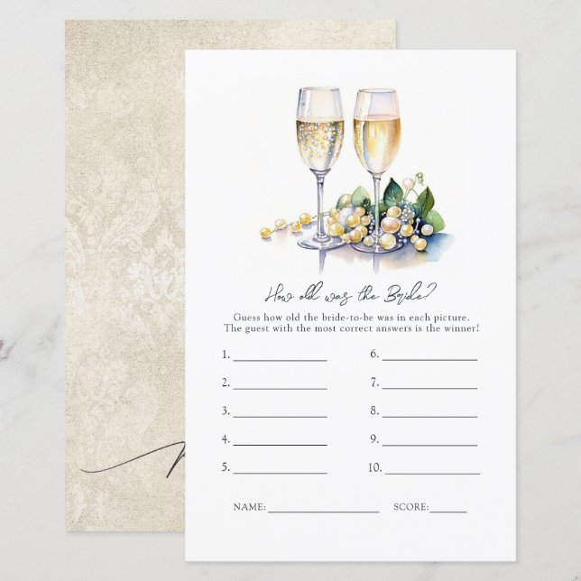 "Hur gammal var bruden?" Bröllopsduschspel (Fram/baksida)