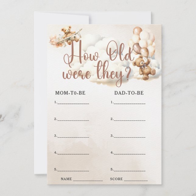 HUR GAMMAL VAR DE BARA Game Cute Bear? Inbjudningar (Framsida)