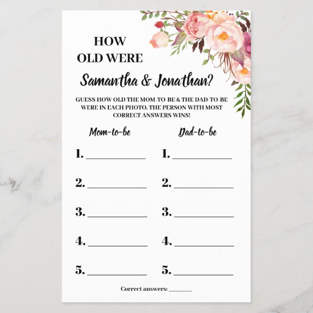 Hur gammal var de duschade det tvåspråkiga rosa-sp flygblad (Framsidan)