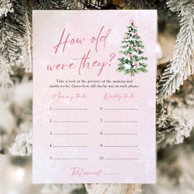 Hur gammal var de som fick babyskor? inbjudningar (Pink Bow Christmas How Old Were They Game Baby Shower  Game)