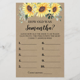 Hur gammal var hon Greenery Sunflowers spelkort Flygblad