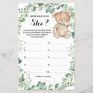 Hur gammal var hon med greenery Shower Game Card? Flygblad