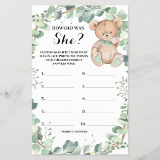 Hur gammal var hon med greenery Shower Game Card? Flygblad