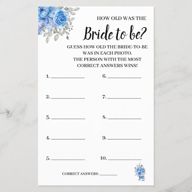 Hur gammalt var Blåa blommor Shower-spelkortet? Flygblad (Framsidan)