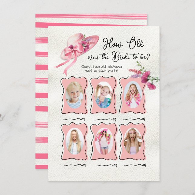 Hur gammalt var Bride Derby Rosa Hat Möhippa-spel Inbjudningar (Fram/baksida)