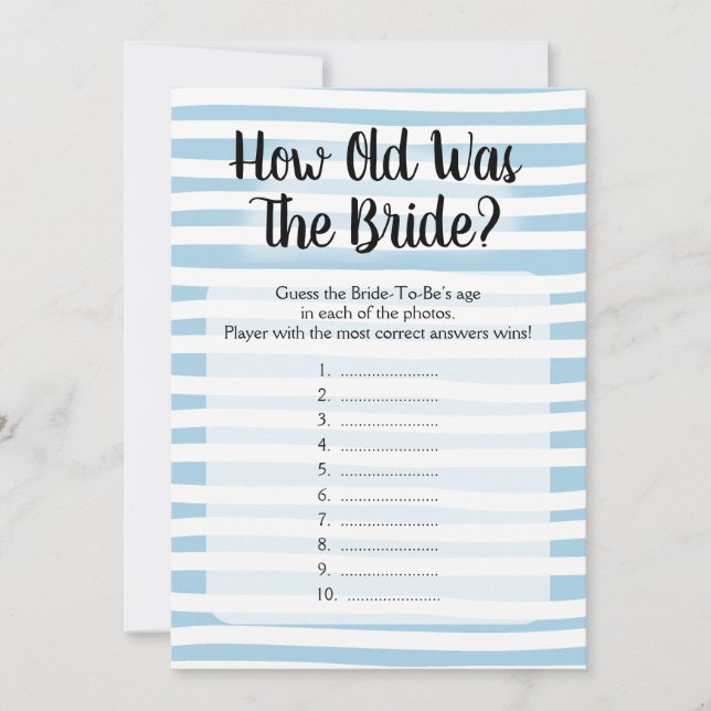 Hur gammalt var Bride Shower Game Blue White? (Framsida)