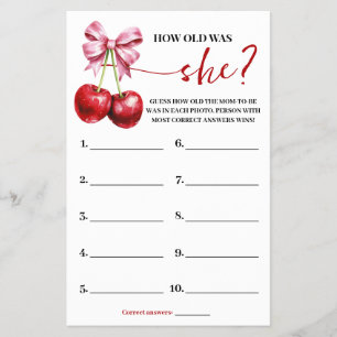 Hur gammalt var Mamma Cherry Baby Shower Game Card Flygblad