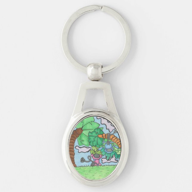 Hur gör de med apa? ovalt silverfärgad nyckelring (Framsidan)