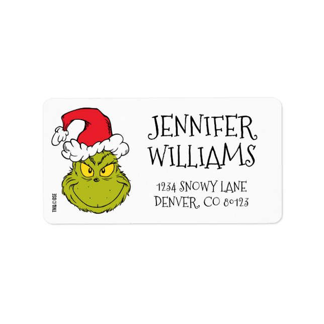 Hur Grinch Stole-julen? | Naughty Grinch Adressetikett (Framsidan)