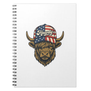 Hur Highland Cow Patriotisk Vintage Western Desig Anteckningsbok