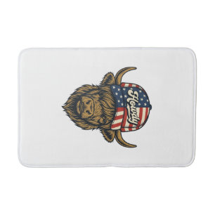 Hur Highland Cow Patriotisk Vintage Western Desig Badrumsmatta