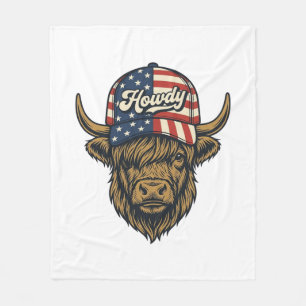 Hur Highland Cow Patriotisk Vintage Western Desig Fleecefilt