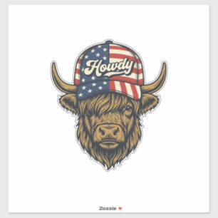 Hur Highland Cow Patriotisk Vintage Western Desig Klistermärken