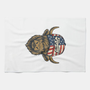 Hur Highland Cow Patriotisk Vintage Western Desig Kökshandduk