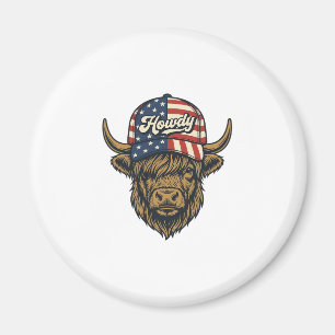 Hur Highland Cow Patriotisk Vintage Western Desig Magnet