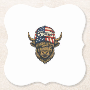 Hur Highland Cow Patriotisk Vintage Western Design Underlägg Papper