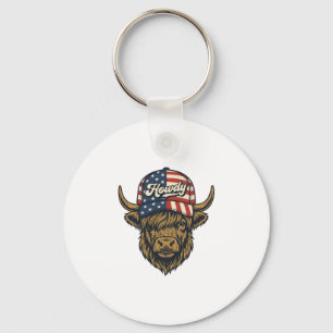 Hur Highland Ko Patriotisk Vintage Western Desig Nyckelring