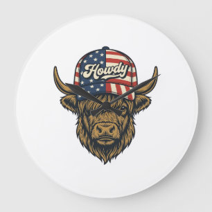 Hur Highland Ko Patriotisk Vintage Western Desig Stor Klocka