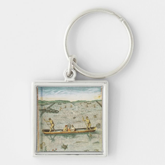 Hur indierna fångar deras fisk fyrkantig silverfärgad nyckelring (Framsidan)