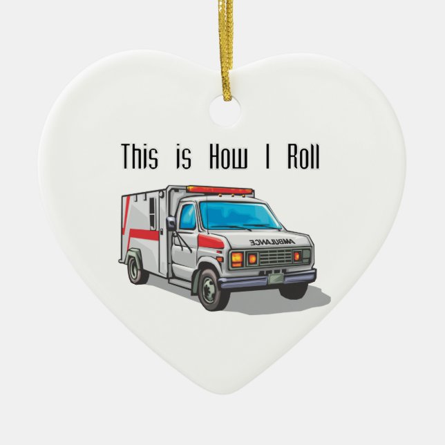 Hur jag rullar ambulans julgransprydnad keramik (Framsidan)