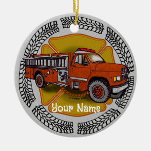 Hur jag rullar Firefighter Firelångtruk Julgransprydnad Keramik