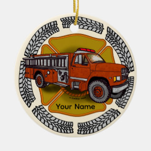 Hur jag rullar Firefighter Firelångtruk Julgransprydnad Keramik