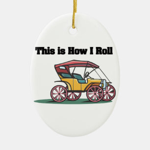 Hur jag rullar (gammaldags buggy/bil) julgransprydnad keramik