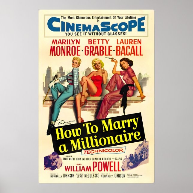 Hur man gifter sig med en miljonär Retro Marilyn M Poster (Framsidan)