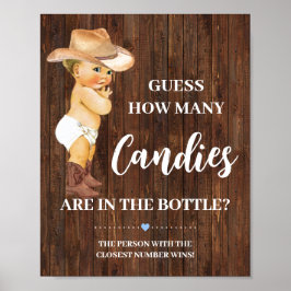 Hur många Candies Cowboy Baby Shower Game Sign Poster