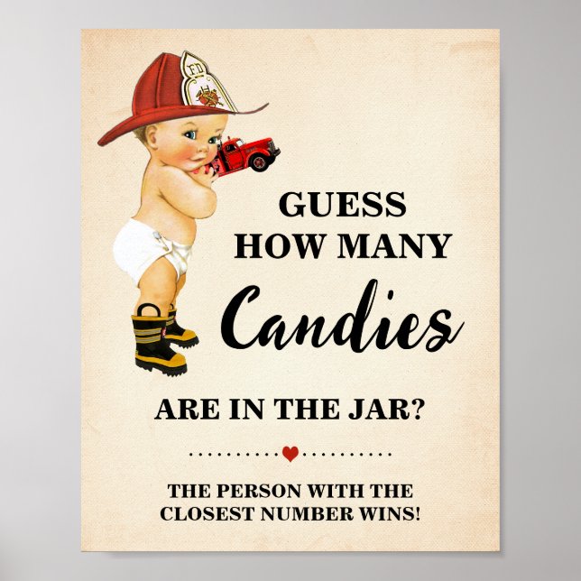 Hur många Candies Firefighter Baby Shower-spel Poster (Framsidan)