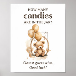 Hur många Candies Nalle Baby Shower Poster