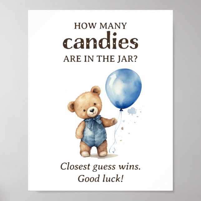 Hur många Candies Nalle Boy Baby Shower Poster (Framsidan)