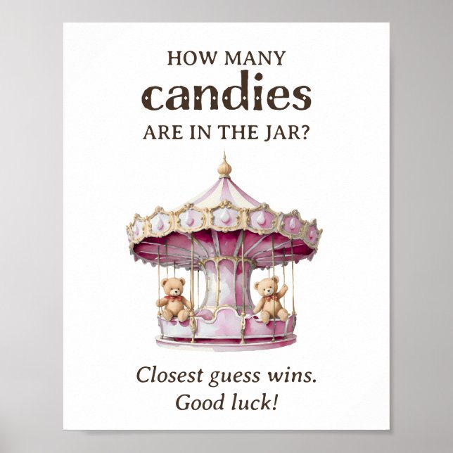 Hur många Candies Nalle Twin Girl Baby Shower Poster (Framsidan)
