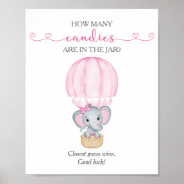 Hur Många Godisar Rosa Elefant Baby Shower Spel Poster